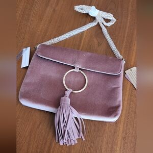 Anthropologie Purse Pink Velvet Gold Chain Street Level